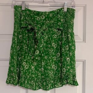 Elegant Green Floral Mini Skirt